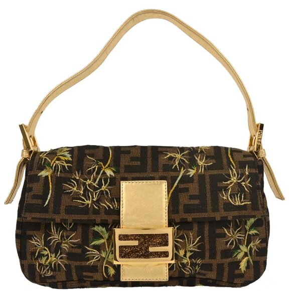 Fendi Gold Embroidered Zucca Baguette Handbag - Picture 1 of 10